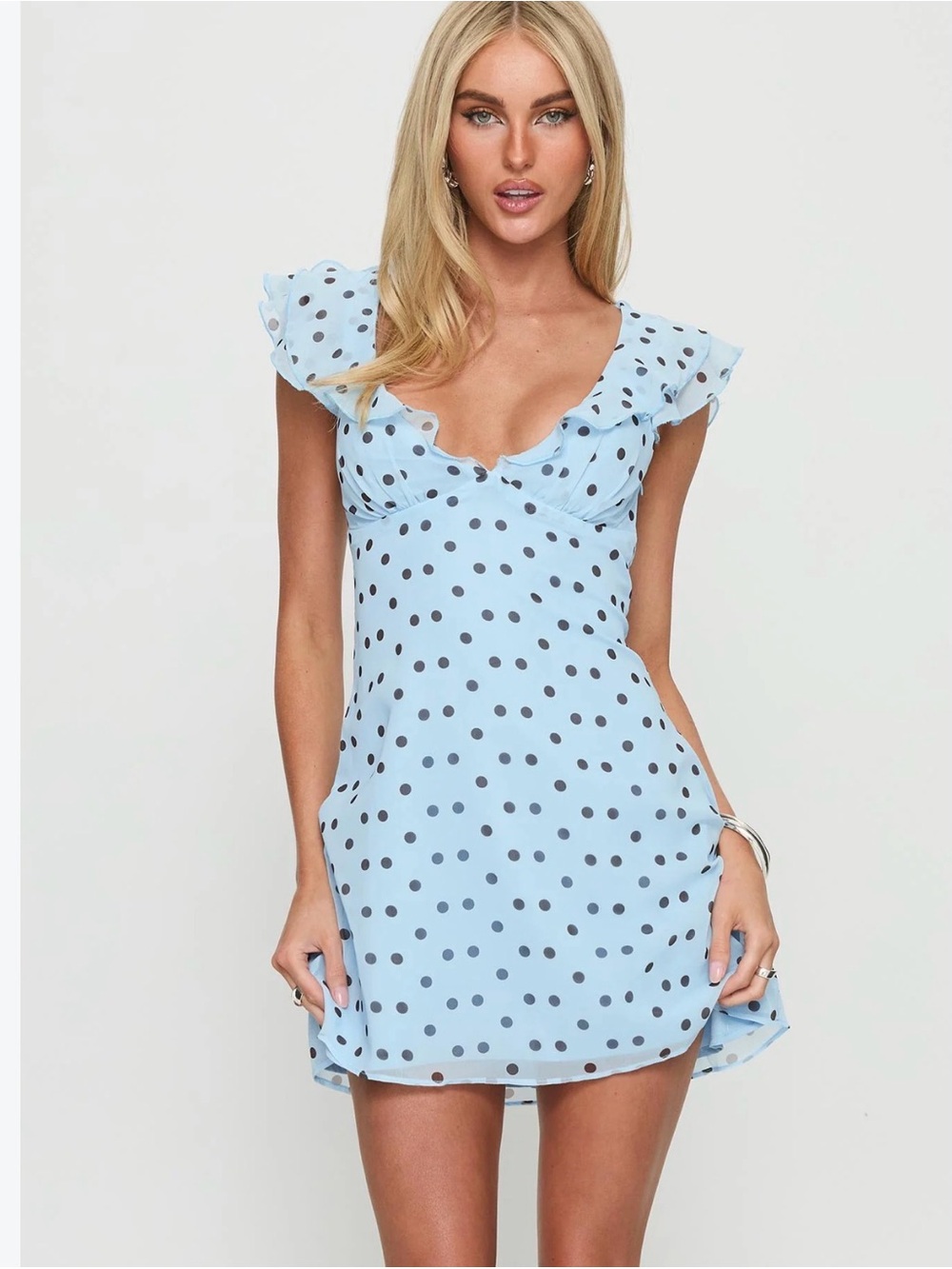 Princess Polly I Guess So Blue Polka Dot Mini Dress sz 8